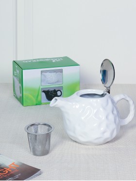 Porcelain Teapot in White w/ S.S Lid & Infuser 800ML With Gift Box